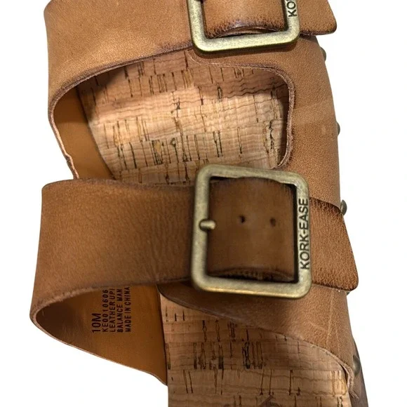 Kork Ease Womens Tan Leather Double Buckle Cork Wedge Slide Sandals Size‎ 10M - Picture 7 of 8